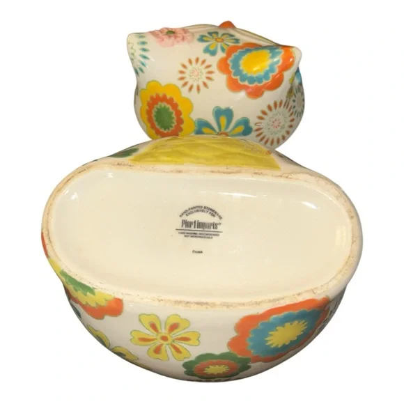 Pier 1 Imports Hand Painted Owl Cookie Jar 9.5” Stoneware Retired